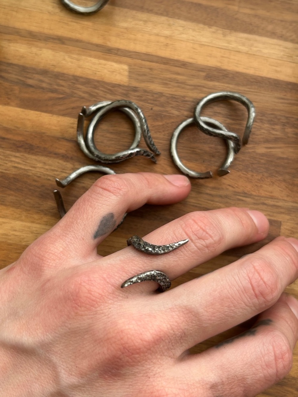 Hammered Steel Snake-Style Rings